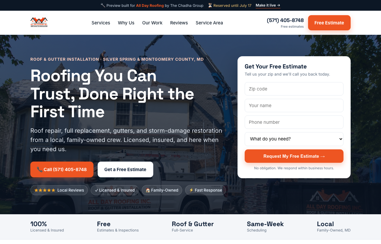 Roofer website we built